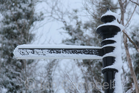 Snow on Folly Park Sign Faringdon Oxfordshire
