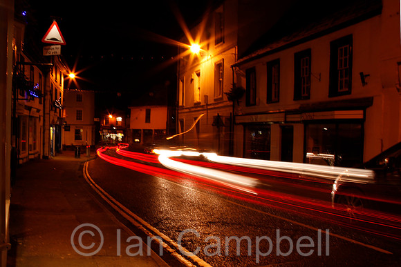 Night time traffic light trails through Faringdon Oxfordshire